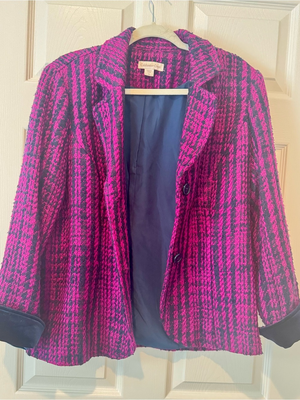 Coldwater Creek Pink & Navy Tweed Textured Blazer Jacket Size 14 - Picture 3 of 12